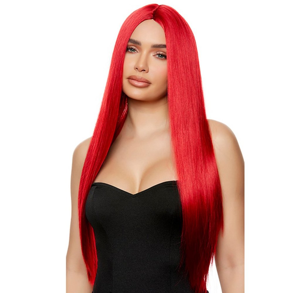 Long Straight Red Wig with Center Part Unisex